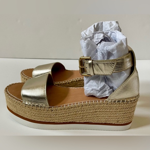 SEE BY CHLOE Lamb Glyn Platform Espadrille Size 10 Light Gold *NEW - Picture 11 of 12